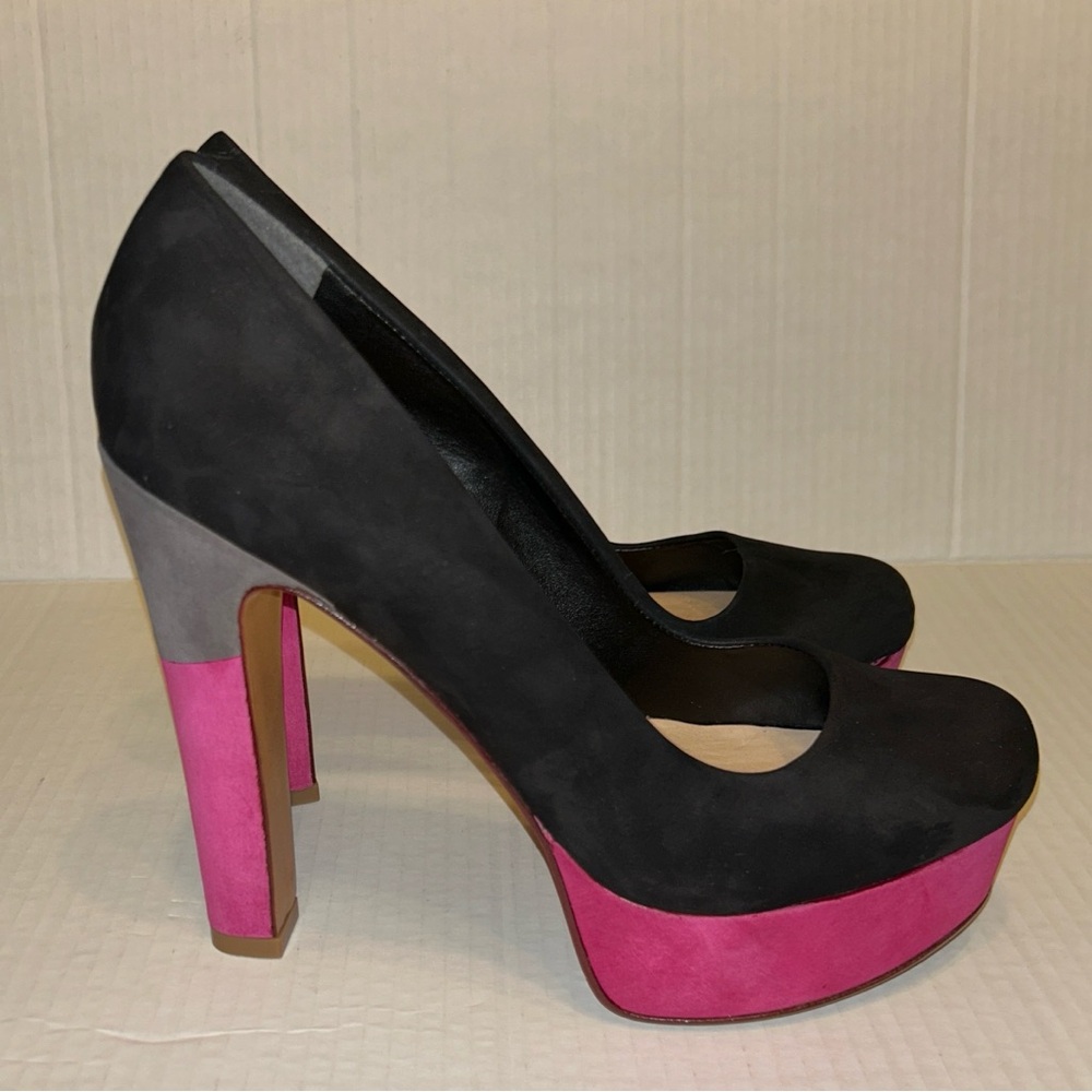 Schutz Corinne Colorblock Platform Pumps Heels Black Gray Pink Size 9